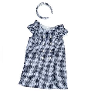 Janie And Jack Stylish Blue and White Kids Dress with Headband